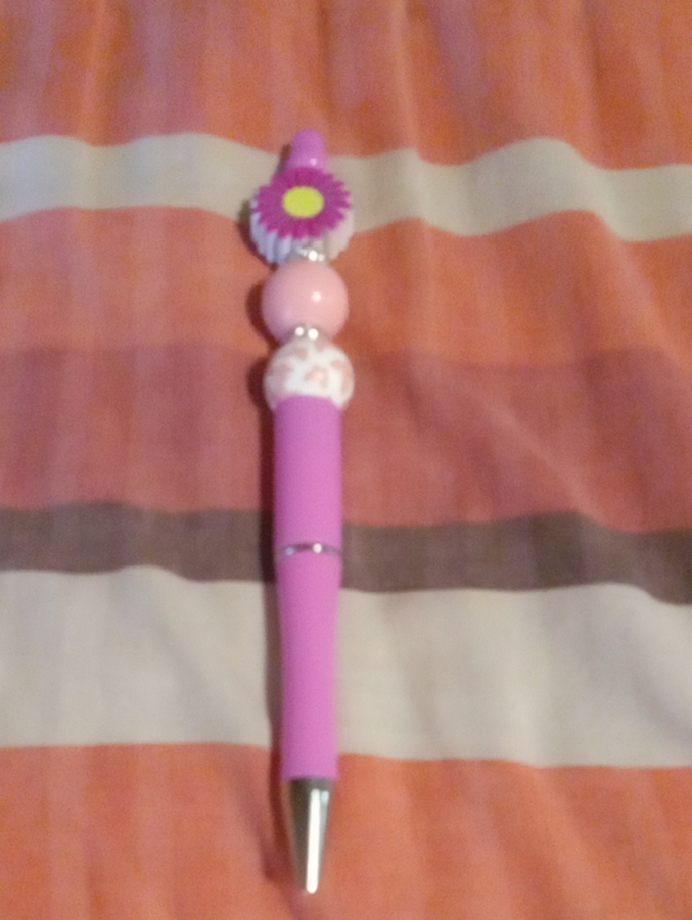 Pink Floral Beaded Ballpoint Pen - Decorative Pink Writing Pen